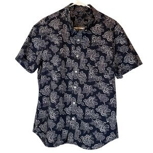 J.Crew Flex Washed Mens Floral Print Short Sleeve Shirt sz L Stretch GrungeStyle